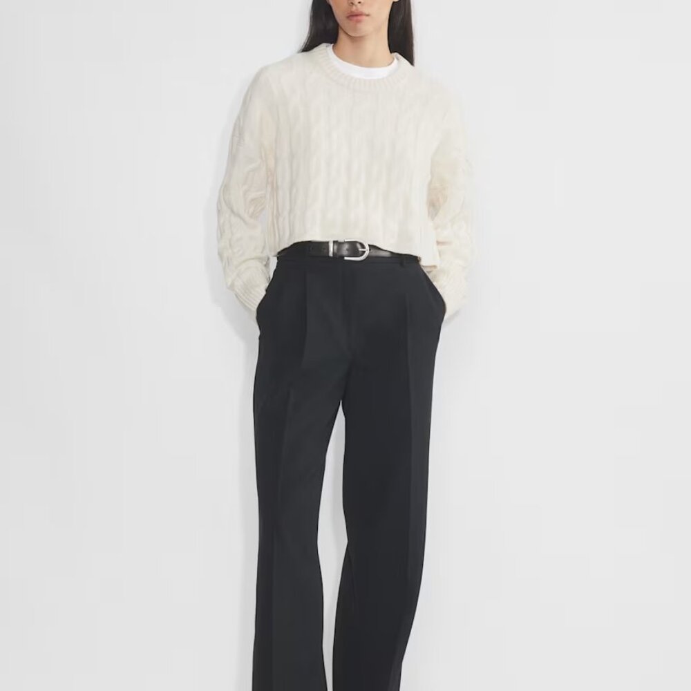 NWT Aritzia Babaton Glory Merino Wool Sweater, crewneck sweater, XS, Light Birch